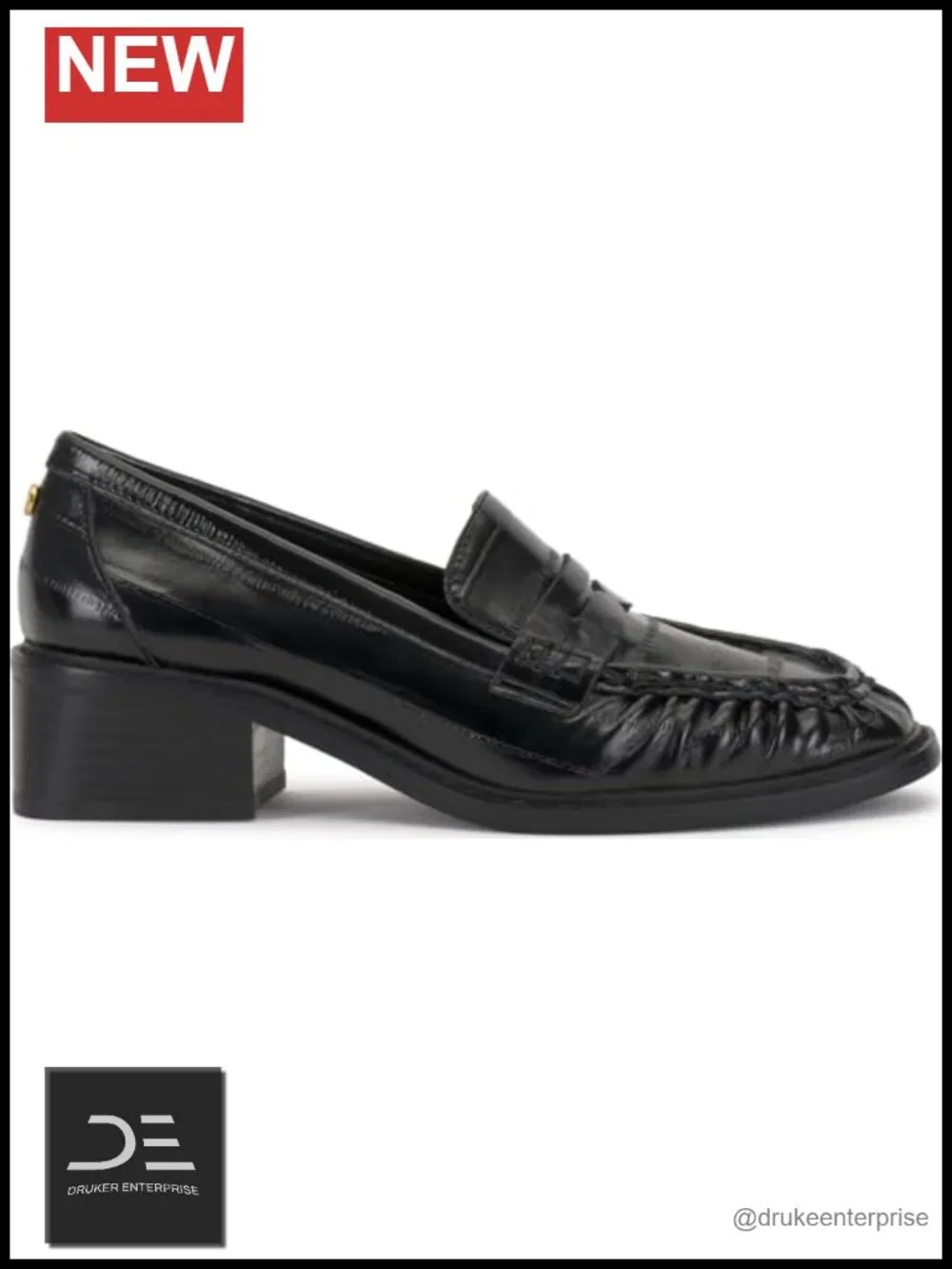 Faux Leather Block Heel Loafers Slip On 1.6